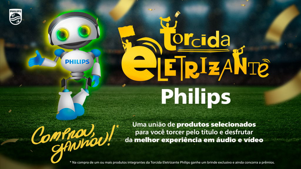 Key Vision de campanha com Philipinho, mascote da marca Philips Áudio e Vídeo